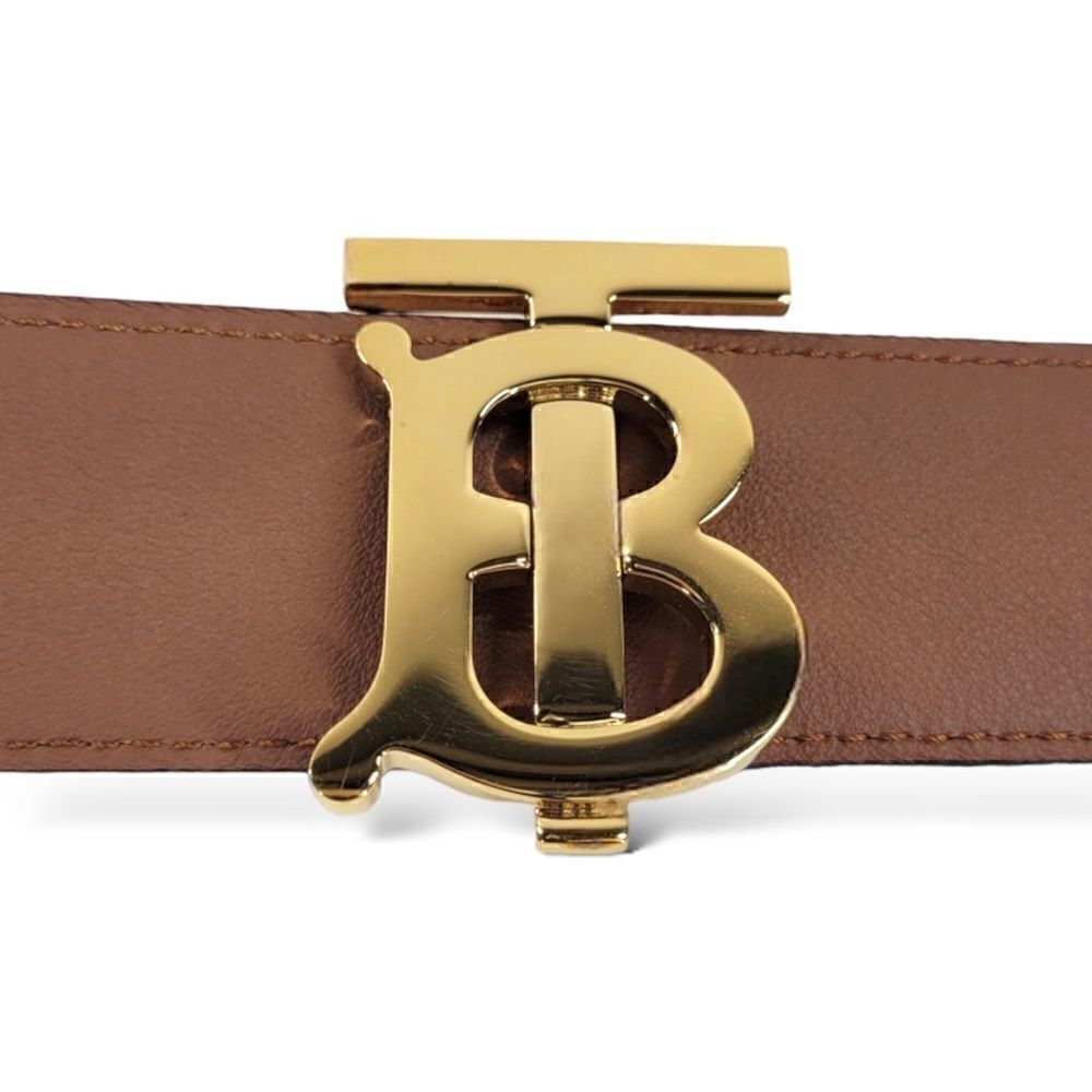 Burberry Gold-Tone TB Logo Buckle Reversible Black/Brown Leather Belt (SMALL) - Picture 8 of 12